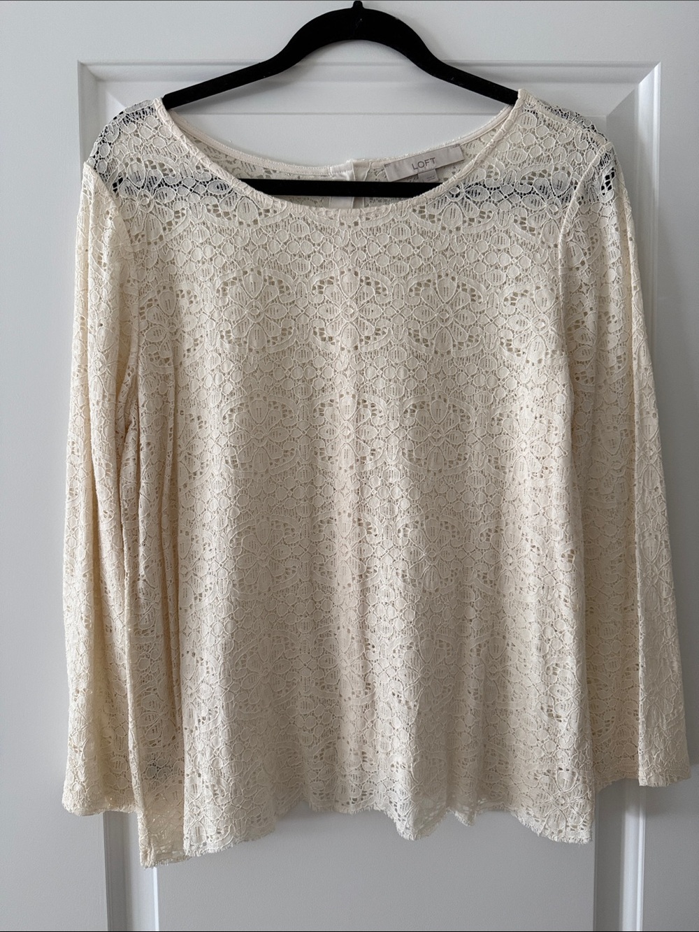 LOFT Cream Crochet Lace Long-Sleeve Top
